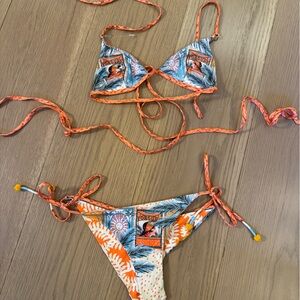 Agua bendita size small reversible orange bikini